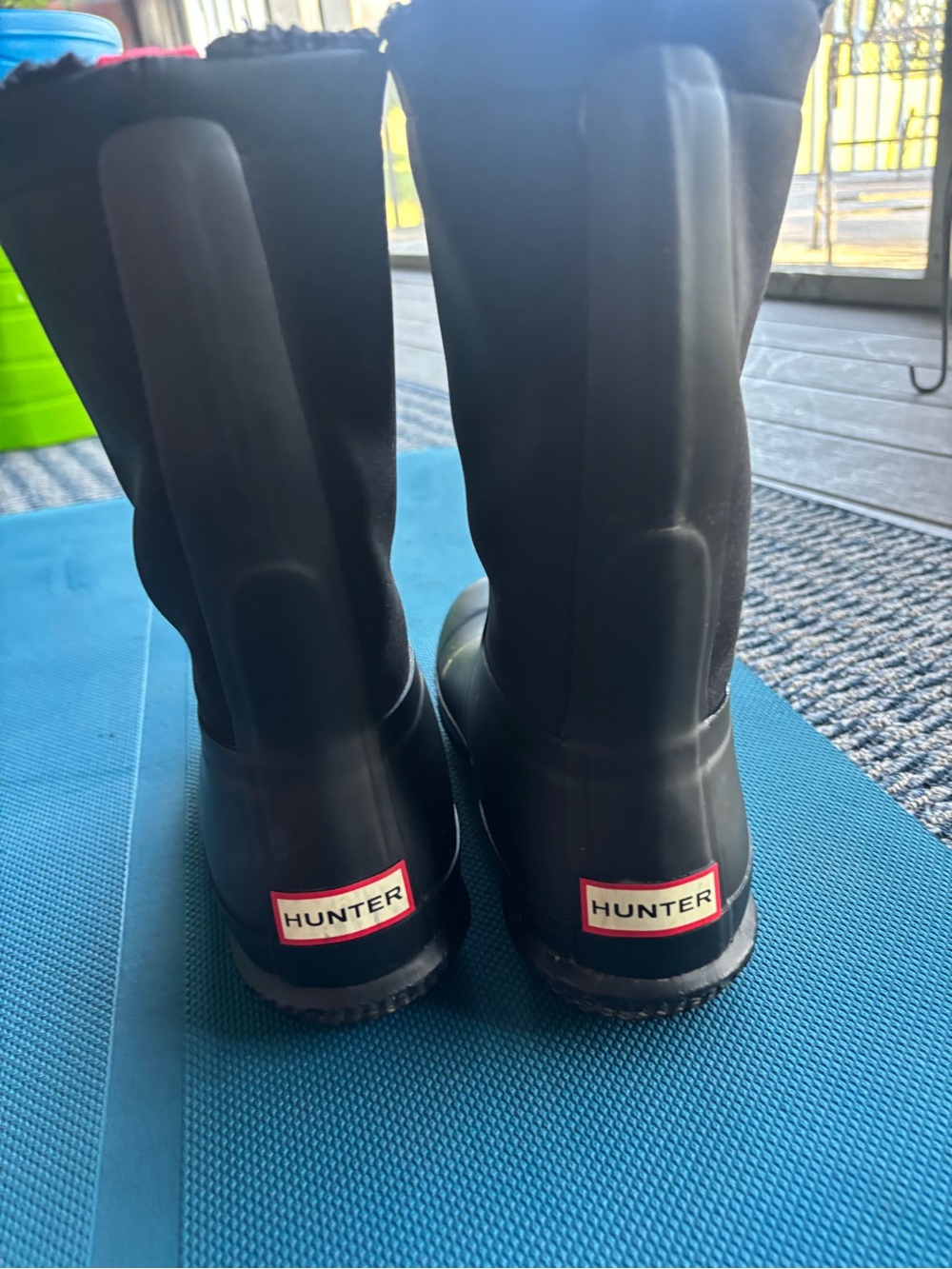Hunter Black Womens Tall Sherpa lined Waterproof Rain Boots with Red-Trim Logo